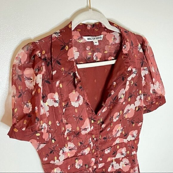 NWOT Walter Baker Smith Midi Dress Berry Hibiscus - Picture 3 of 11